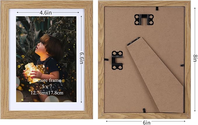 Lyeasw 5x7 Picture Frame 15 Pack, Display Pictures 5x7 with Mat or 6x8 without Mat, Natural Wood Color Bulk Photo Frames for Wall or Tabletop