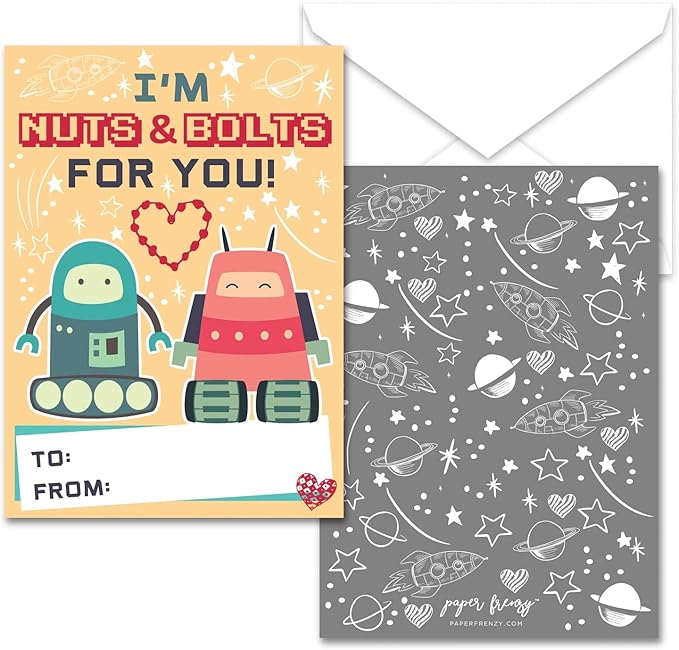 Paper Frenzy Robot Themed Valentines - 25 pack WITH ENVELOPES