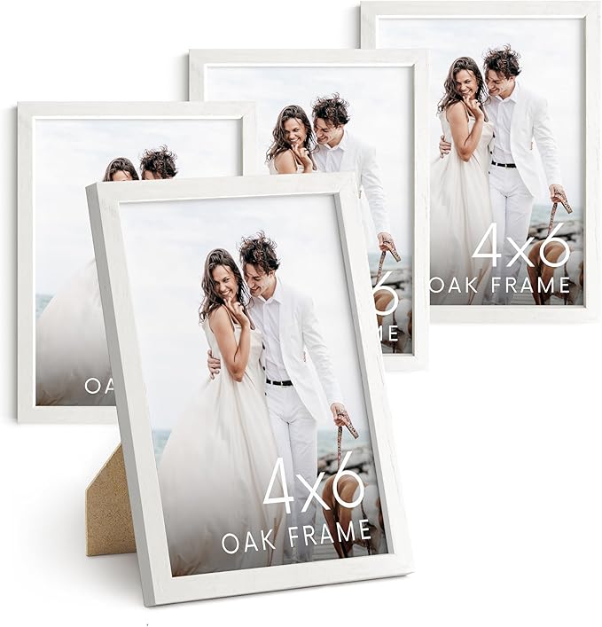 HAUS AND HUES White Oak Wood 4x6 Picture Frames - Set of 4, Natural Frames for Photos and Wall Collage