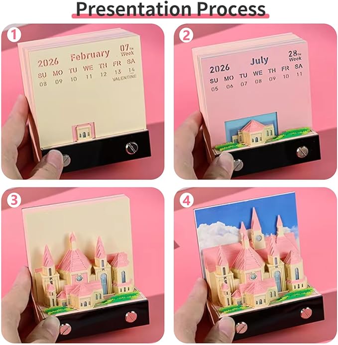 3D Art Calendar 2026,3D Memo Pad Creative Time Piece Calendar,Creative Non Stick Sticky Note,3D Memo Pad Art Notepad,Exquisite Paper Sculpture Gifts,Desktop Decoration Crafts
