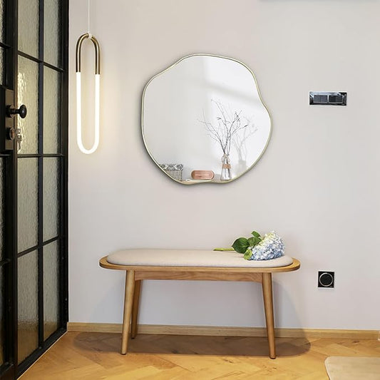 POZINO Gold Irregular Mirror, 20" Asymmetrical Wall Mirror, Scalloped Rounded Mirrors, Modern Frameless Abstract Mirrors for Living Room Bedroom Bathroom Entryway Hallway Fireplace