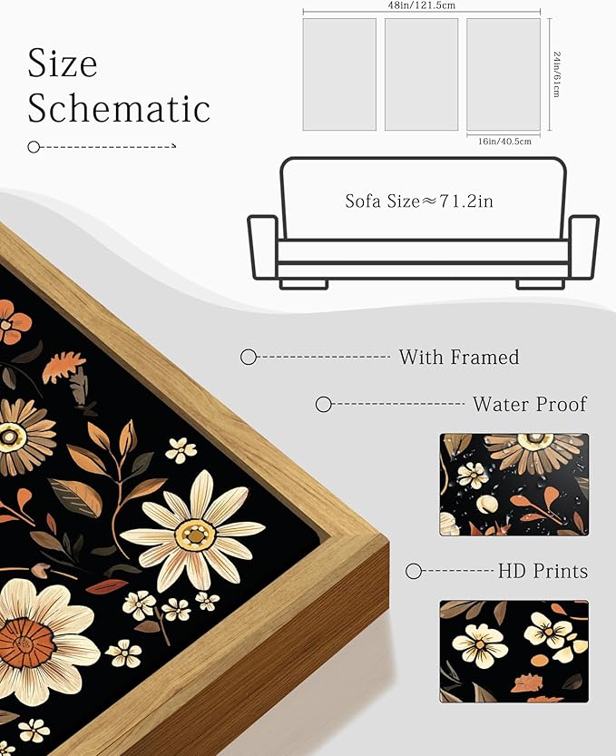 KUVIOKE Orange Vintage Flower Framed Wall Art Boho Floral Wall Decor Retro Wildflower Modern Art Prints Bedroom Living Room Home Decor 16x24in (Natural Framed)