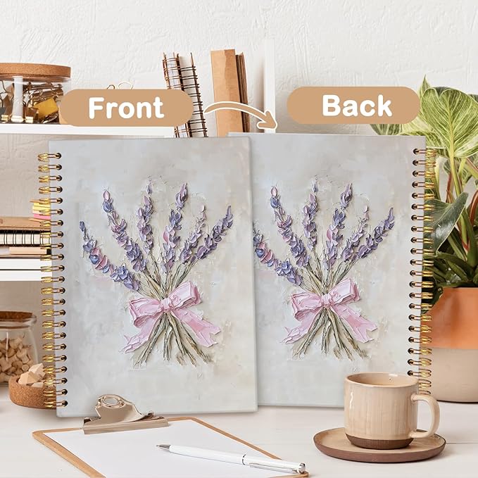 MOFUYU Pink Bow Floral Journal for Women Girls，Floral Coquette Aesthetic Spiral Notebook，Pretty Trendy Notebook, Girl School Supplies for Notes, Writing & Gifts, A5 Size 5.5x8.3