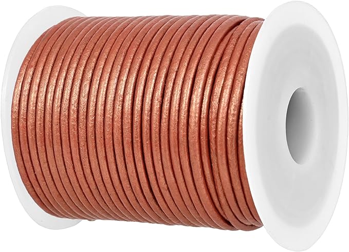 GENIQUE Real/Genuine Round Leather String Cord for Necklace, Bracelets, Jewellery, Braiding (2mm, Copper)