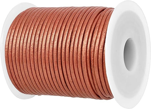 GENIQUE Real/Genuine Round Leather String Cord for Necklace, Bracelets, Jewellery, Braiding (2mm, Copper)