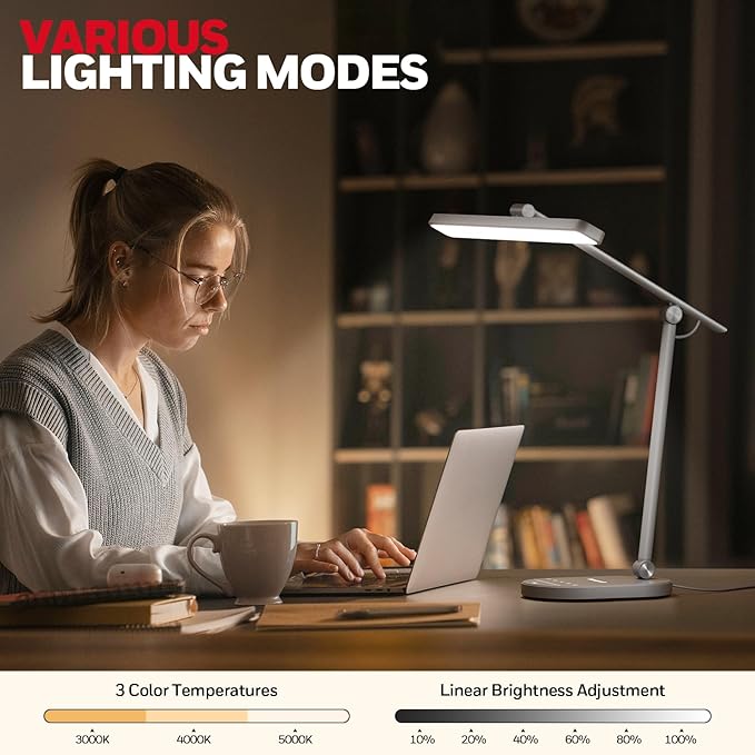 Honeywell Desk Lamp for Home Office, H4 Sunturalux™ Eye-Caring LED Desk Light, 700LM Dimmable Desk Lamp with Timer, Adjustable Desk Reading Light, Touch Auto Dimming Table Lamp for Study, Bedroom