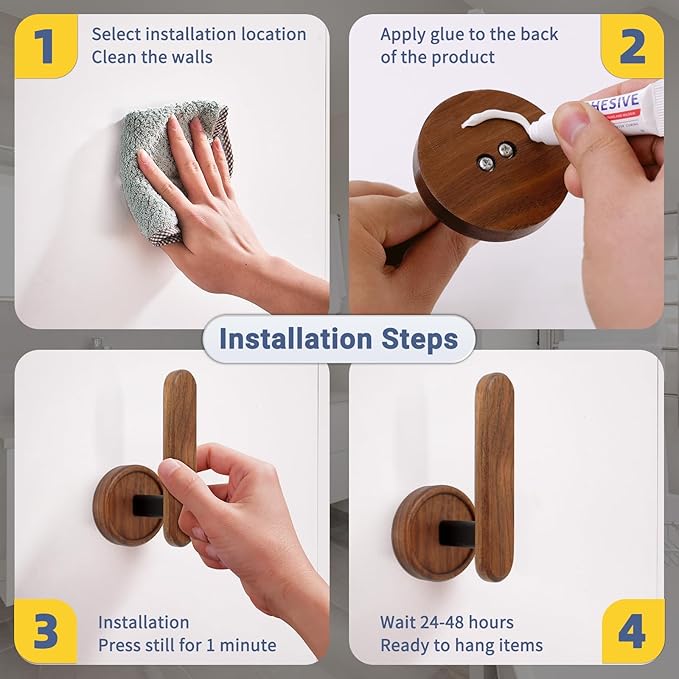 Wood Wall Hooks Adhesive Hooks Hair Hoop Holders Extended Natural Wooden Hooks for Hanging Hair Rings, Headbands, Scarves, Towels, Coat, Keys, Bags in Bathroom and Bedrooms (White Beech Wood)