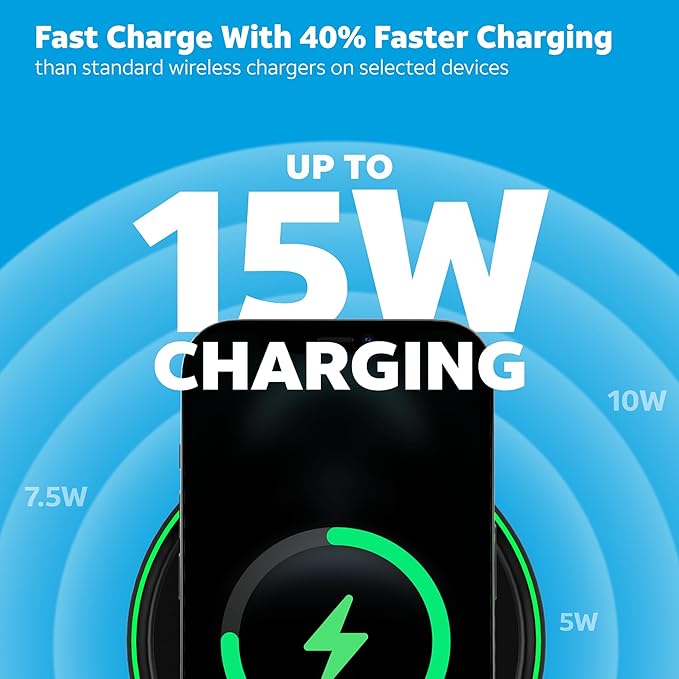 AT&T Professional Series 15W Wireless Charging Pad White Premium USB-C Fast Charging Universal Device Compatibility Qi Certified Technology
