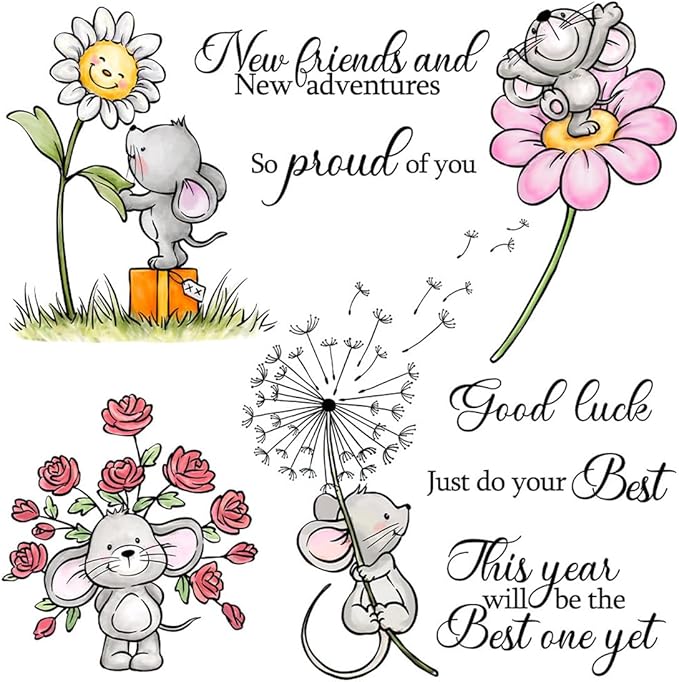 Dandelion Trunk Mouse Stamps and Cutting Dies for Card Making DIY Transparent Silicone Clear Stamp and Metal Die Cuts Sets for Scrapbooking Paper Greeting Cards Decor Seals Craft Supplies