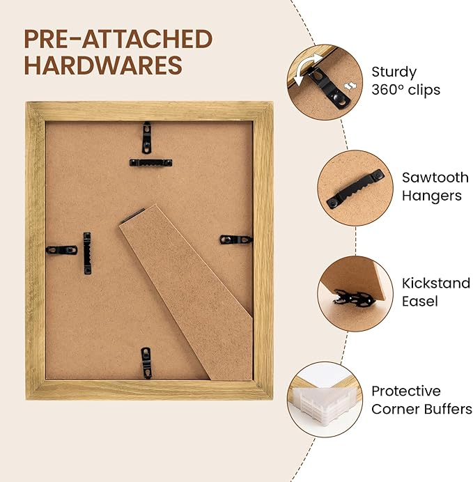 Natural Oak 8x10 Picture Frames Mat to 5x7 Picture Display Set of 3,Original Wood Handcrafted 8x10 Wooden Photo Frame with Tempered Glass Graduation Family Wedding Pictures Tabletop & Wall Decor