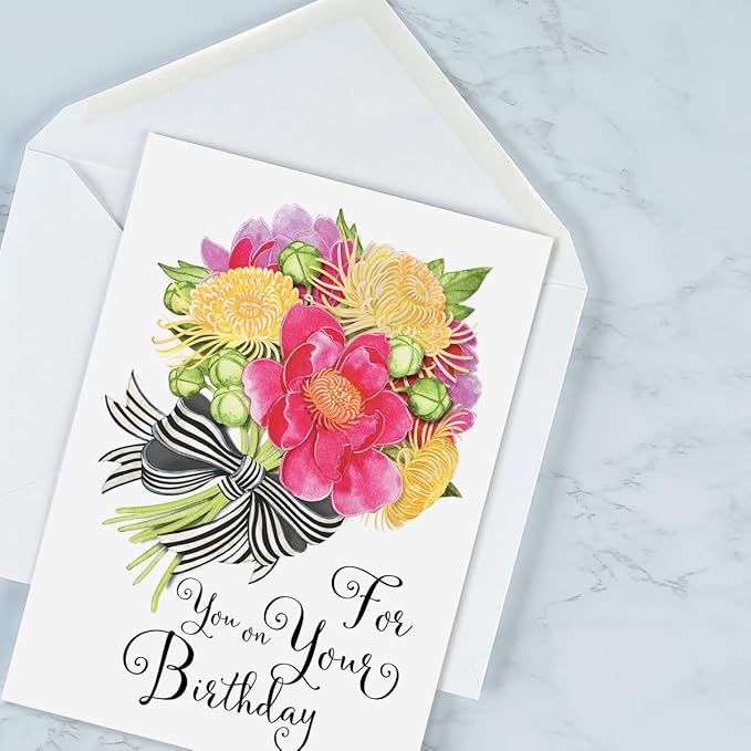 Current Striped Celebration Birthday Cards - Set of 8 (4 designs), Large 5" x 7" Birthday Cards, Sentiments Inside, Envelopes Included