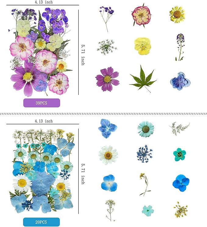 100 Pcs Dried Flowers for Crafts – Real Natural Pressed Flowers & Leaves with Tweezers for Resin, Jewelry, Scrapbooking, Candle & DIY Art