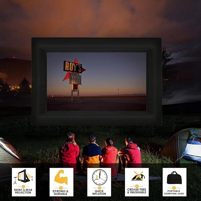 20 Feet Inflatable Outdoor and Indoor Theater Projector Screen - Includes Air Blower, Tie-Downs and Storage Bag - Portable, Supports Front and Rear Projection
