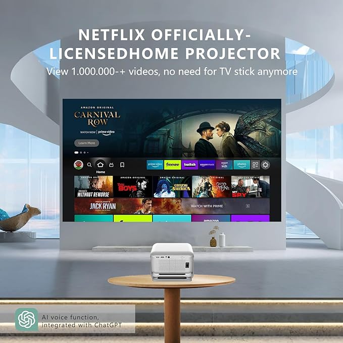 Smart Projector with WiFi and Bluetooth, 4K Support Android 13 Auto Focus 800 ANSI 1080P Native Portable Outdoor Indoor Home Video Projectors - Mirror Gray