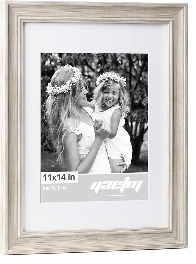 Yaetm 11x14 Picture Frame with Mat for 8x10 Set of 4, 1.4" Wide Molding & Rustic White Photo Frames 11 x 14 with Tempered Glass for Wall Gallery, Home and Office, Wall Mount (4 Pack, White)