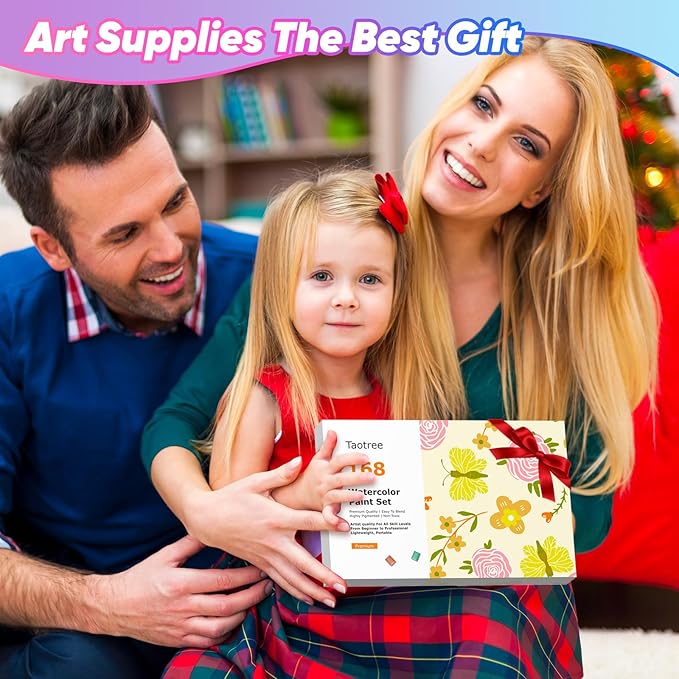 Taotree Watercolor Paint Set 168 Colors, Art Supplies Watercolors Kit Travel Water Colors with 3 Paints Brushes, Crafts Painting Supplies, Drawing Christmas Gifts for Teens Girls Boys Adults Artists