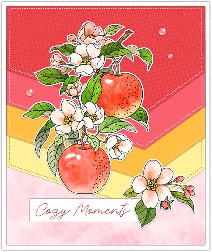 Fruit Flower Branches Stamps and Cutting Dies for Card Making DIY Transparent Silicone Clear Stamp and Metal Die Cuts Sets for Scrapbooking Paper Greeting Cards Decor Seals Craft Supplies