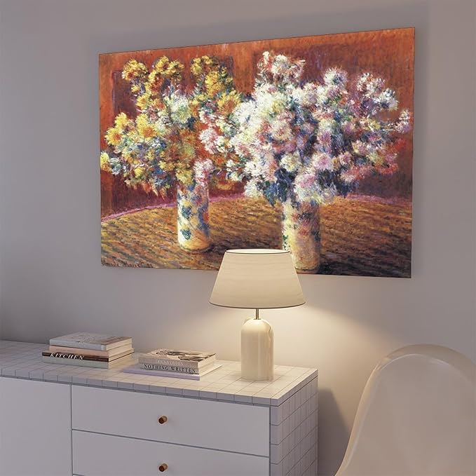 CFIOZYOS 40+ Monet Famous Print Posters Two Vases with Chrysanthems by Claude Monet Impressionism Canvas Poster Wall Art Print Bedroom Decor Office Room Kitchen Decor Gift Frame 24×36inch(60×90cm)
