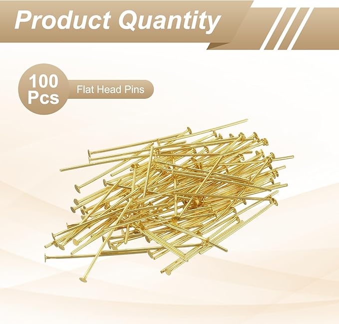 HARFINGTON 100pcs Flat Head Pins 0.94" 24mm Needles Bulk for Earring Pendant Necklace Bracelet Charm Jewelry Making Findings DIY Craft, 18K Gold