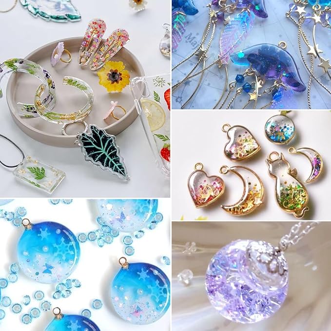 UV Resin 500g, Clear Beginner-Friendly Kit with Silicone Tools, Upgraded Formula & Crystal Clear for Jewlery Making, Craft, 250g*2 Resin UV Kit for Earring, Pendant, DIY