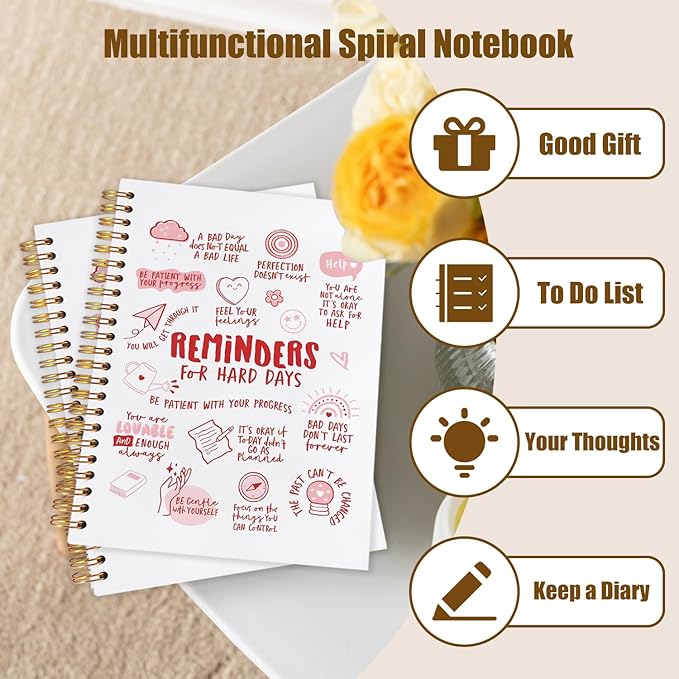 Daily Affirmations Inspirational Notebook, Motivational Quote Journal, Reminders for Hard Days Positive Affirmation Preppy Pink Spiral Notebook Journal for Note Taking, 5.5x8.3 Inch
