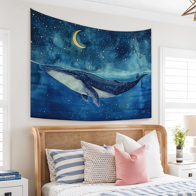 STHTTSW Ocean Tapestry, Ocean Theme Classroom Decor, Blue Dorm Tapestries, Whale Nursery Beachy Room Whale Gifts Wall Hanging Decor for Boys Girls Nursery Bedroom Dorm, 50x60 Inch