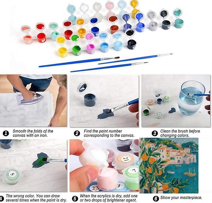 Paint by Numbers Kit for Adults Beginner,Tangerine Tree Paint by Number Kits on Canvas, DIY Easy Acrylic Mediterranean Scenery Watercolor Oil Painting by Numbers for Home Wall Decor 16X16inch