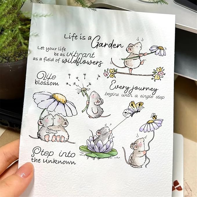 Mouse Daisy Flower Stamps and Cutting Dies for Card Making DIY Transparent Silicone Clear Stamp and Metal Die Cuts Sets for Scrapbooking Paper Greeting Cards Decor Seals Craft Supplies