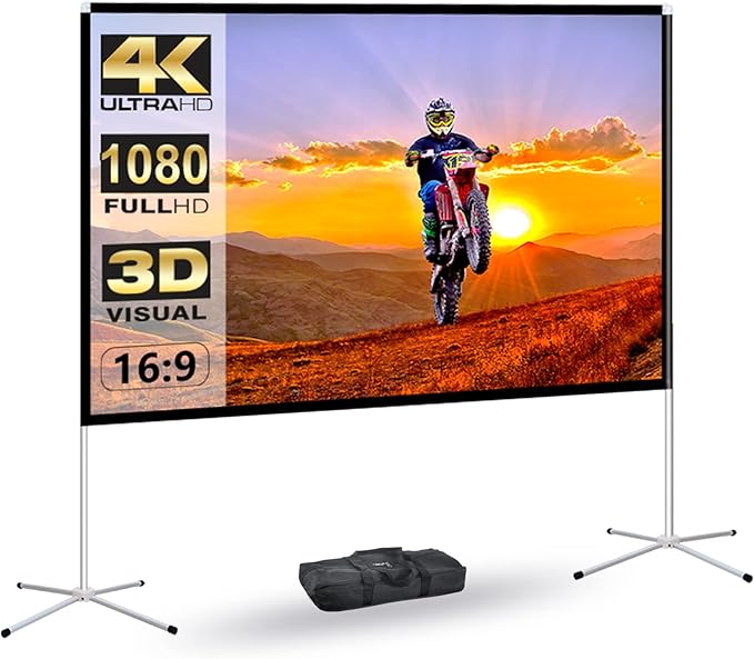 Portable Projector Screen 60inch,Movie Projection Screen,Indoor Projector Screen and Stand, 16:9 Projector Screen 4K HD Wrinkle-Free Lightweight