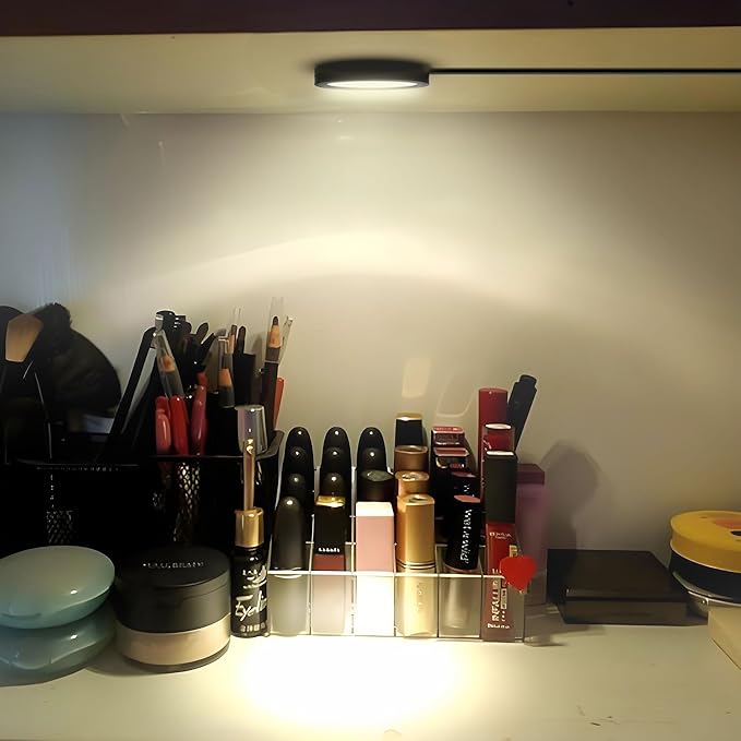 LED Spotlight with Switch Indoor Mini Ultra-Thin 5V USB 3M Adhesive Sticker Surface Mounted Under Counter Lighting Wine Showcase Model Display Lamp Campus Black Desk Lighting (Cold White 6000K)