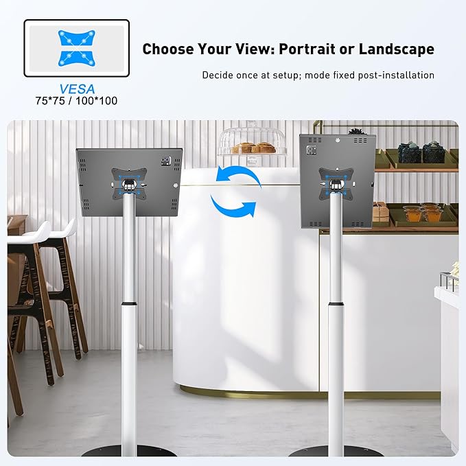 AboveTEK Anti-Theft iPad Floor Stand Kiosk, Height Adjustable Tablet Stand with Locking Enclosure, Heavy-Duty Floor Tablet Stand for 12.9–13" iPad Pro/Air & 12.4" Galaxy Tab S, Retail & POS Use