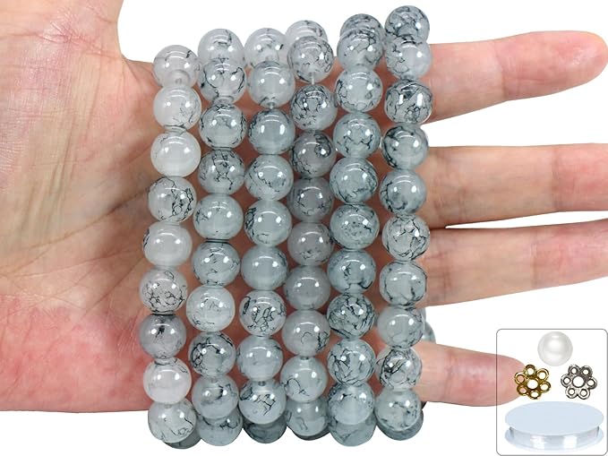 Pamir Tong 300PCS 10mm Gray Glass Beads for Jewelry Making,Round Smooth Beads, Bracelet Space Loose Beads for Earring, Necklaces, DIY Crafts & Gifts- Adult Craft Supplies
