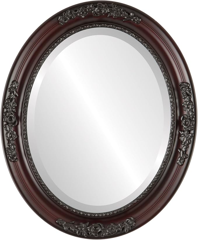 OVALCREST Oval Beveled Wall Mirror for Home Decor - Versailles Style - Rosewood - 24x28 Outside Dimensions