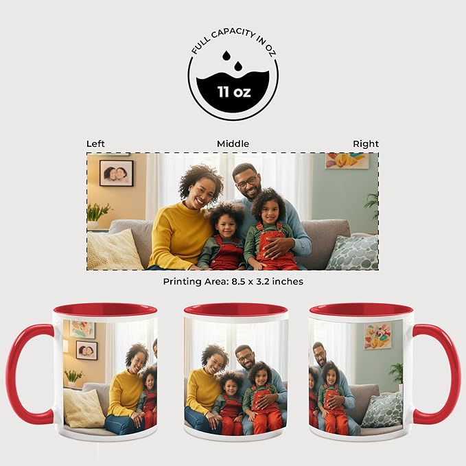 Personalized Mug, Custom Ceramic Mug with Photo and Text, 11oz, Pack of 1, Glossy Coffee Cup, Perfect for Christmas, Secret Santa or as Holiday Gift for Family or Friends, White/Red