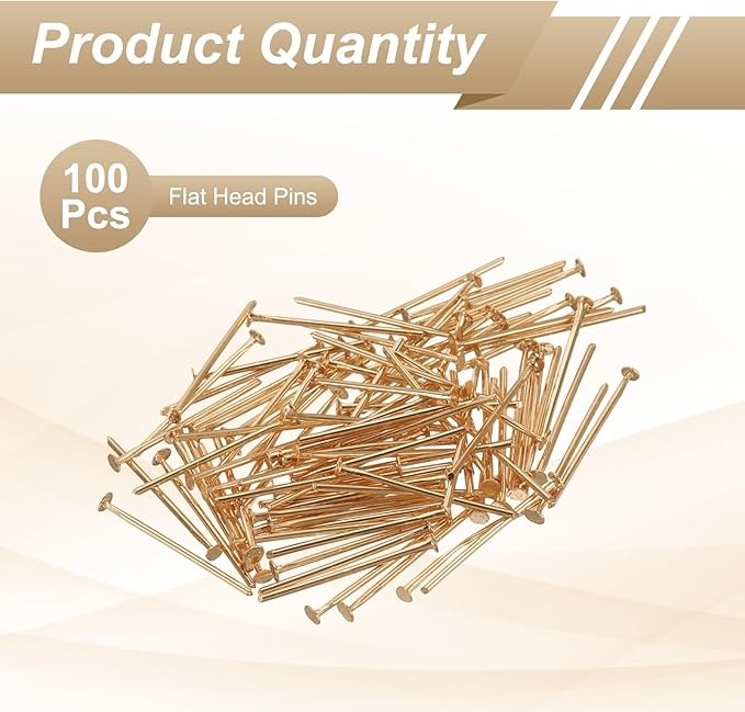 HARFINGTON 100pcs Flat Head Pins 0.79" 20mm Needles Bulk for Earring Pendant Necklace Bracelet Charm Jewelry Making Findings DIY Craft, Champagne Gold