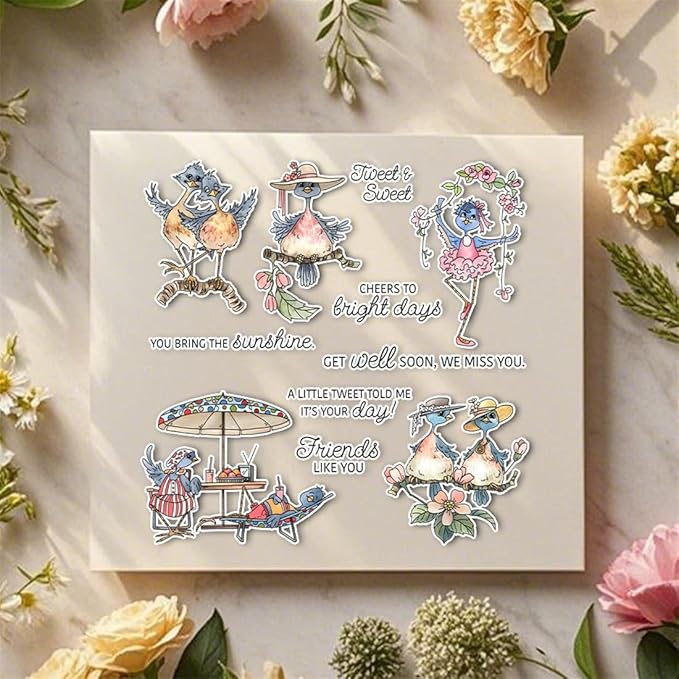 Friendship Birds Afternoon Tea Stamps and Cutting Dies for Card Making DIY Transparent Silicone Clear Stamp and Metal Die Cuts Sets for Scrapbooking Paper Greeting Cards Decor Seals Craft Supplies
