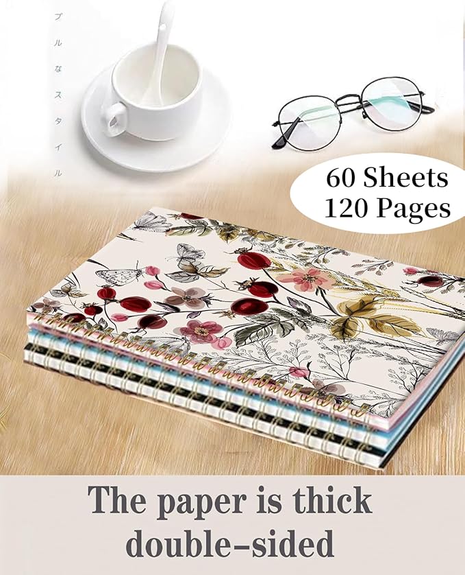 Spiral Journal Notebook,A5 Hardcover Lined Journals for Women 6 x 8.3 in,60 Sheets 120 Pages Thick Paper,Cute College Ruled Writing Notebook for Office Work School(Retro Garden Flag)