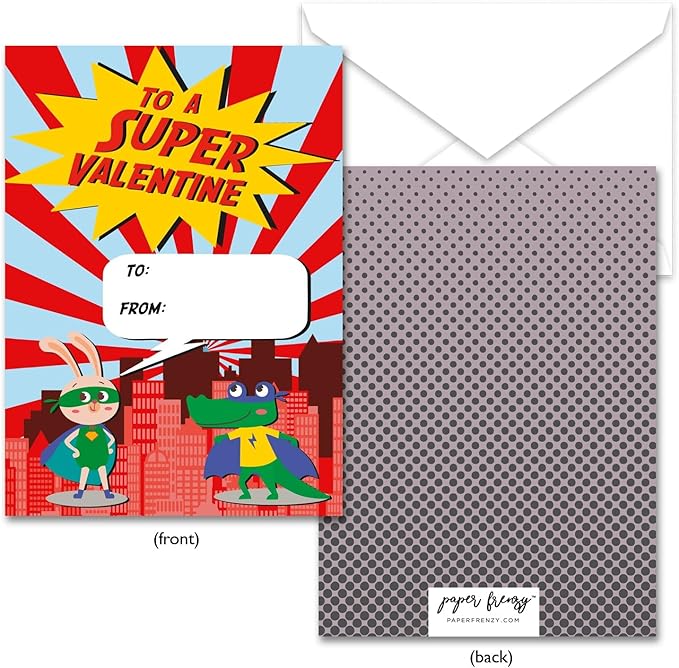 Paper Frenzy Super Hero Themed Valentine Cards WITH ENVELOPES - 25 Pack