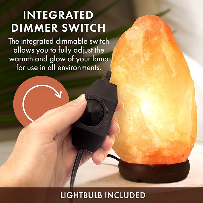 The Body Source Himalayan Salt Rock Lamp | 6-8 Inch (4-7 lb) | Natural Salt Rock Lamp with Dimmer Switch & Wooden Base | Night Light & Bulb Replacement