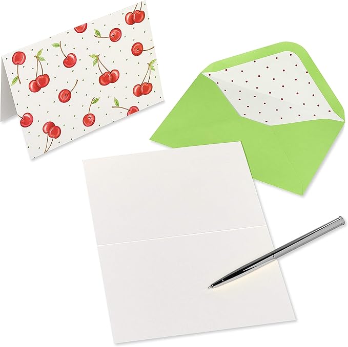 Papyrus Blank Cards with Envelopes, Cherries (12-Count)