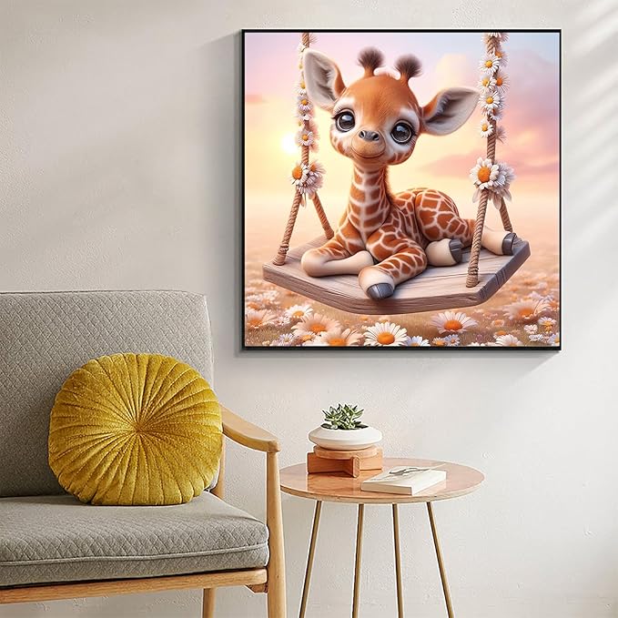Acelii Fall 5D Diamond Art Kits for Adults Beginners,Giraffe Swing DIY Full Round Drill Diamond Painting Kits,Autumn Paint by Diamonds Dots Gem Art Easy,Home Wall Decor 14X14 Inch