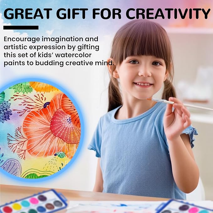 12 Pack Watercolor Paint Set for Kids, 12 Color Washable Water Color Paint, Woodbrushes Included, Christmas Gift