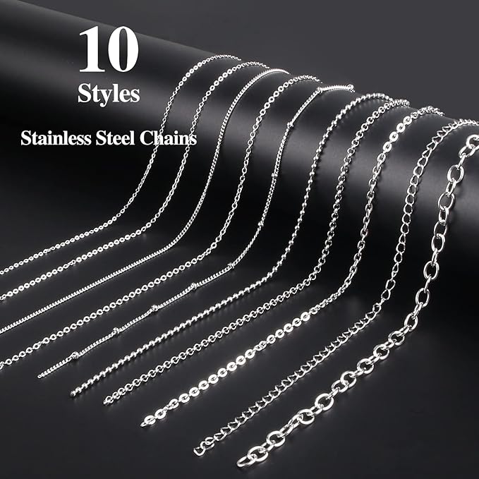Necklace Chains for Jewelry Making, 78.7 Feet 10 Rolls Stainless Steel Jewelry Chains for DIY Necklace Bracelet Jewelry Making with Stainless Steel Jump Rings/Lobster Clasps/Connectors
