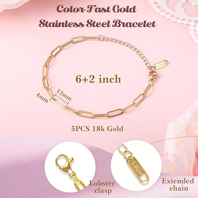 Wisreach 417 PCS Stainless Steel Gold Charm Bracelet Making Kit, DIY Jewelry Making Supplies with Paperclip Chain Bracelets, Charms & Jump Rings, Starter Craft Kit, Women & Beginners