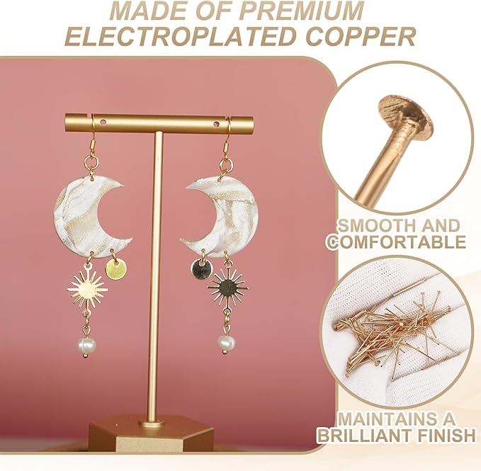 HARFINGTON 100pcs Flat Head Pins 0.94" 24mm Needles Bulk for Earring Pendant Necklace Bracelet Charm Jewelry Making Findings DIY Craft, Champagne Gold