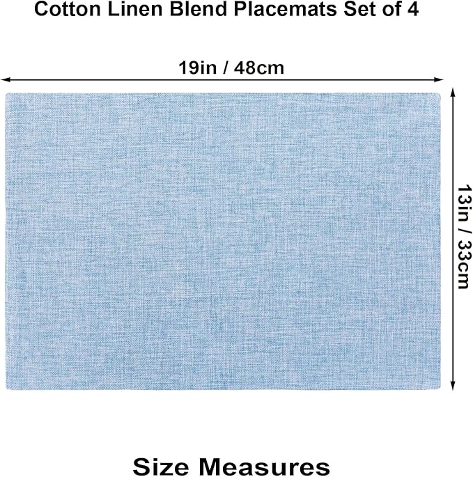 Cloth Placemats Set of 4, Cotton Linen Blend Machine Washable Double Layered Place Mats, Heat Resistant Placemats Rectangular Fabric Dining Table Mats for Indoors & Outdoors 19’’×13’’ (Light Blue, 4)