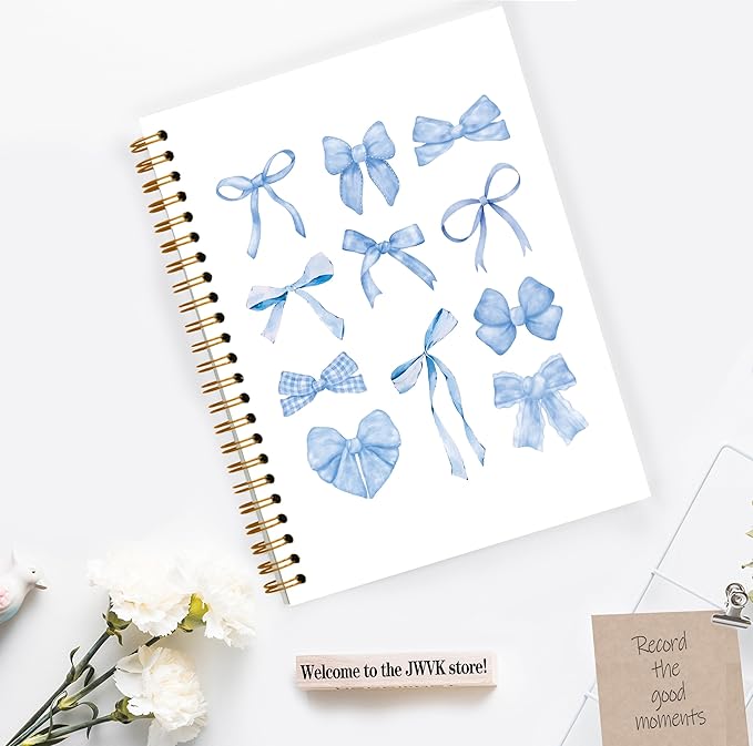 Blue Coquette Bow Y2K Notebook, Blue Girly Trendy Funky Disco Ball Spiral Notebook 5.5x8.3, Preppy Aesthetic Journal for Women, Girly Office Supplies, Spiral Journal