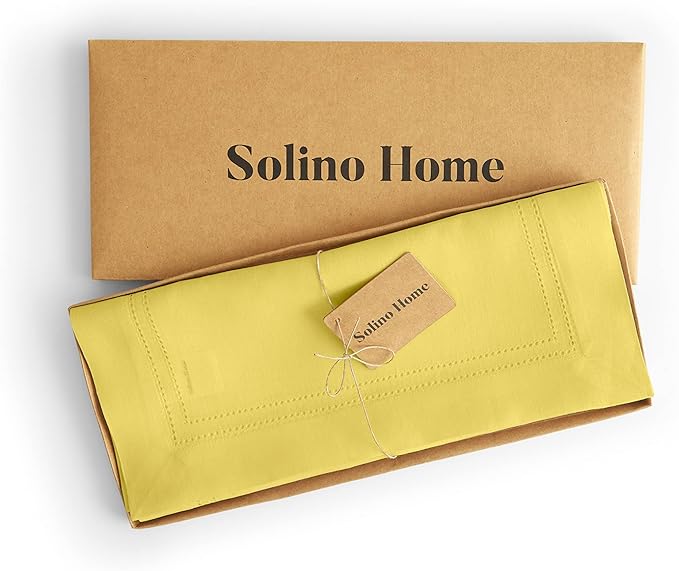 Solino Home Linen Table Runner 120 Inches Long - 100% Pure Linen Sunshine Yellow Table Runner 14 x 120 Inch for Spring, Easter - Double Hemstitch