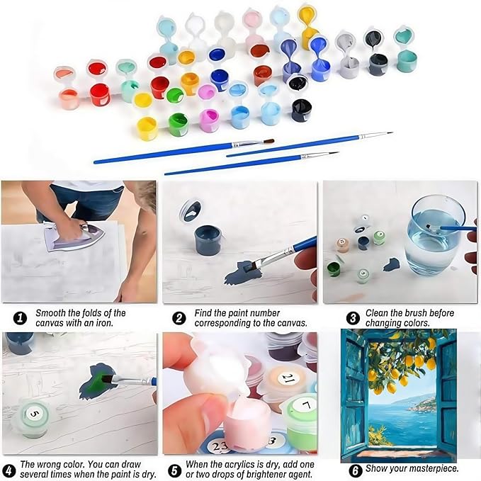 BYGFHLYW Paint by Numbers Kit for Adults Beginners, Window Lemon Landscape Easy Adult Paint by Number Kits On Canvas, DIY Acrylic Oil Painting Kits for Home Wall Decor 16x20Inch
