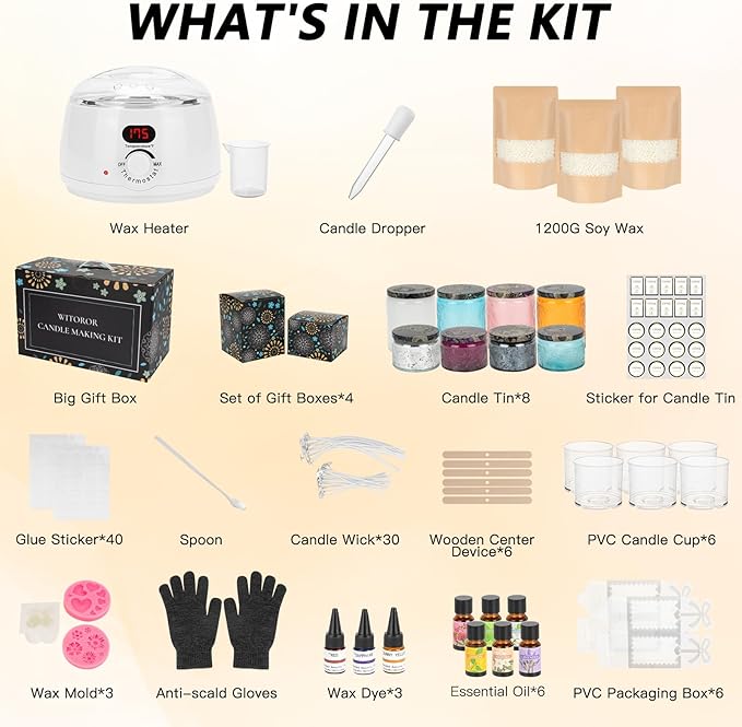 Candle Making Kit, Scented Candles Making Kit Supplies with Digital Soy Wax Melt Warmer Candle Making Complete Kit for Adults Beginners DIY Starters